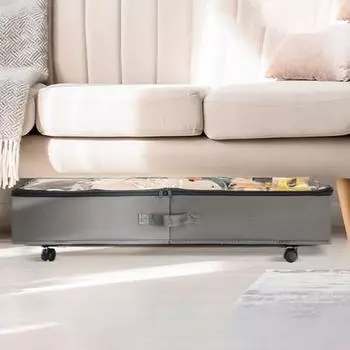 Ящик для хранения Yousheng, органайзер с разделительными панелями, колесиками, большой вместимостью, застежкой-молнией, контейнер для обуви с пылезащитной крышкой A серый