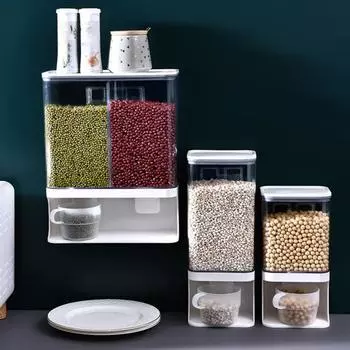 Ящик для хранения зерна 1 л/1,5 л/3 л, настенный, хорошо герметизированный, видимый, многоцелевой, диспенсер для хлопьев, органайзер для еды, хозяйственные принадлежности L