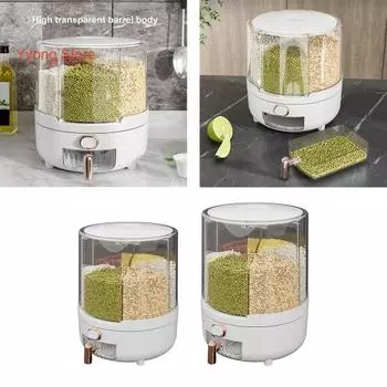 Ящик для хранения зерна, 6 отделений, вращение на 360 градусов, съемная верхняя крышка, силиконовое уплотнительное кольцо, большая емкость, дозатор сухих продуктов для риса, кухонное хранение L
