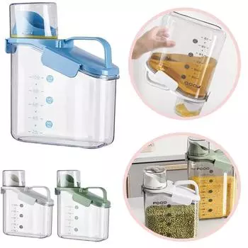 Ящик для хранения зерна, весы, ручка, пищевая банка для бобов, герметичный контейнер для хлопьев, кухонный дозатор зерна большой емкости, бутылка для овсянки, дом синий