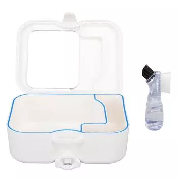 Ящик для хранения зубных протезов, щетка для чистки, чехол для фиксатора зубных протезов с зеркалом, без прорезей