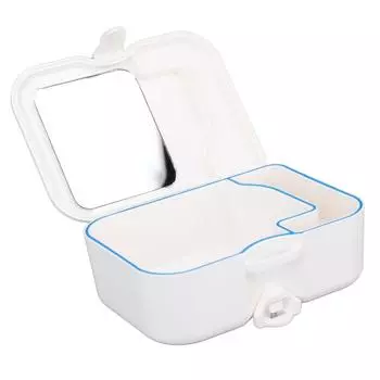 Ящик для хранения зубных протезов. Щетка для глубокой чистки. Футляр для фиксатора зубных протезов с зеркалом без прорезей.