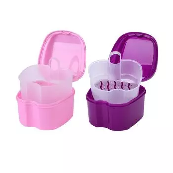 Ящик для хранения зубных вставных зубов с подвесным сетчатым контейнером-органайзером для зубов розовый