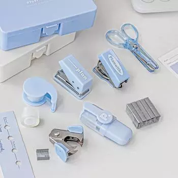 Ящик для инструментов 8 шт. Набор мини-степлеров, скобоудалителей, маркеров, ножниц, клейкой ленты для дневника, офиса, школы, канцелярских принадлежностей