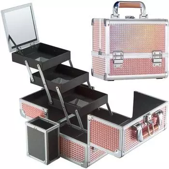 Ящик для инструментов для макияжа из алюминиевого сплава, небольшой размер для домашних прогулок, ящик для хранения макияжа с зеркальным подносом разноцветный