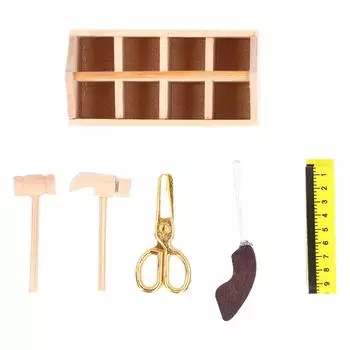 Ящик для инструментов кукольного домика с инструментами, имитация многофункционального деревянного миниатюрного кукольного домика для 1/12