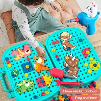 Ящик для инструментов с битами для детей 3-10 205 предметов STEM набор игрушек безопасный прочный ящик для инструментов для сборки креативный ящик для инструментов подарок для мальчиков и девочек синий