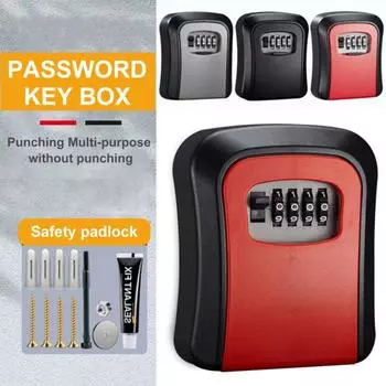 Ящик для ключей с паролем, износостойкий, противоугонный, прочный, настенный, контейнер для ключей с 4-значной комбинацией, товары для дома чёрный