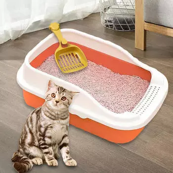 Ящик для кошачьего туалета, лоток для домашних животных, горшок-туалет с просеивающей ложкой для домашних кошек Orange S 27x18x15CM