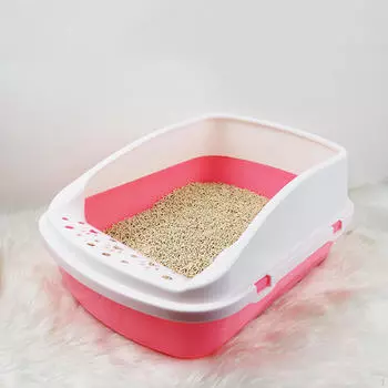 Ящик для кошачьего туалета, лоток, высокие бортики, товары для домашних животных, портативный, открытый лоток розовый