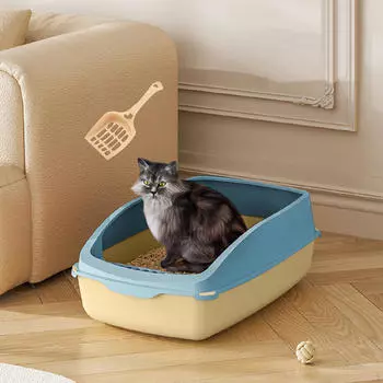 Ящик для кошачьего туалета, песочница, полузакрытый туалет для котят с открытым верхом yellow and blue