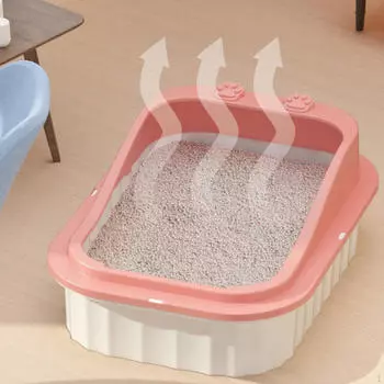 Ящик для кошачьего туалета, поддон для котенка, прочный тазик с песком, брызгозащищенный, мультяшный внешний вид синий