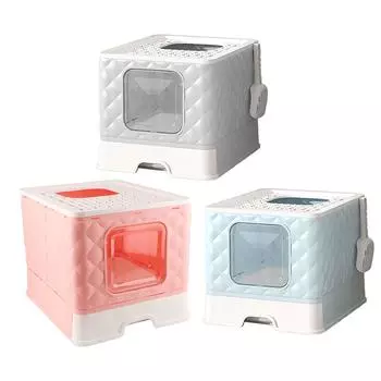 Ящик для кошачьего туалета, съемный моющийся, большой объем, полузакрытый туалет для кошачьего туалета с крышкой для Cat Litter Box Light Blue