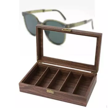 Ящик для очков, держатель для очков, стеклянная крышка из искусственной кожи, деревянные очки для хранения очков 8 Grids
