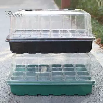 Ящик для рассады растений с куполом для увлажнения 24 ячейки или 48 ячеек Прозрачный лоток для семян для начинающих Ящик для проращивания растений с регулируемыми вентиляционными отверстиями для рассады S зелёный
