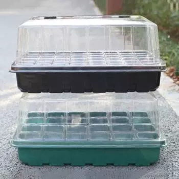 Ящик для рассады с куполом для увлажнения, 24 ячейки или 48 ячеек, прозрачный лоток для семян, ящик для проращивания растений с регулируемыми вентиляционными отверстиями S зелёный