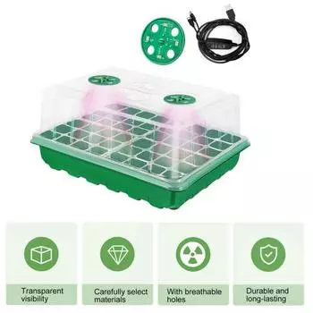 Ящик для рассады Yousheng Plants, лоток для семян с куполом для увлажнения, прозрачный лоток для проращивания семян с регулируемыми вентиляционными отверстиями, свет для роста рассады A зелёный