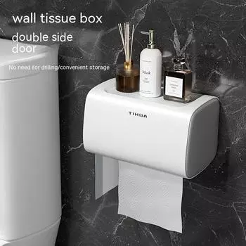 Ящик для туалетной бумаги, доступный и роскошный, без перфорации, держатель для салфеток, хранение туалетной бумаги, настенный, водонепроницаемый, держатель для туалетной бумаги The color is black