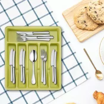 Ящик-органайзер для столовых приборов, лоток с 6 отделениями, пластиковый ящик для хранения кухонной утвари, вилки чёрный