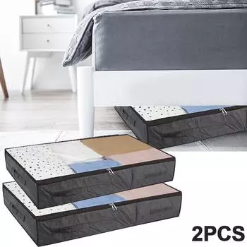 Ящики для хранения под кроватью, плотные, дышащие, 2 шт., органайзер на молнии, сумки для хранения одежды под кроватью, складные сумки под кроватью, большая вместимость