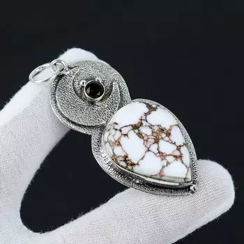 Яшма дикой лошади, подвеска из стерлингового серебра 925 пробы с красным гранатом, природное исцеляющее ожерелье ручной работы, серебряные украшения в стиле бохо, подарки для нее 2.55 белый