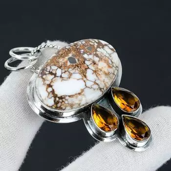 Яшма дикой лошади, серебряная подвеска с драгоценным камнем медового топаза, подвеска из стерлингового серебра 925 пробы, подвеска из яшмы из натуральной дикой лошади для женщин 2.55