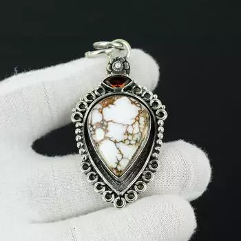 Яшма дикой лошади, серебряная подвеска с драгоценным камнем медового топаза, подвеска из стерлингового серебра 925 пробы, подвеска из яшмы из натуральной дикой лошади для женщин 2.55 белый