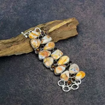 Яшма из оленьего олененка, браслет из цитрина, браслет ручной работы, серебряные украшения 925 пробы, удивительный браслет для нее Adjustable with 8 inches жёлтый