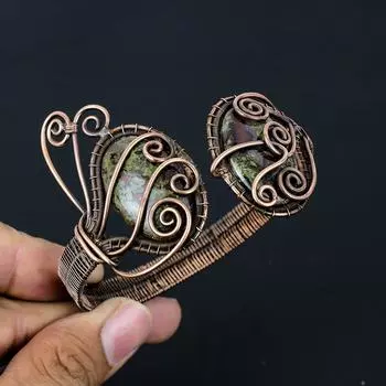 Яшма с кровью дракона, драгоценный камень, чистая медная проволока, манжеты ручной работы/браслет, ювелирные изделия, регулируемые для подарка Adjustable зелёный