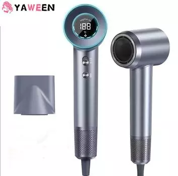 YAWEEN Negative Ion 110000RPM High-Speed Hair Dryer Professional Hair Dryer Low Noise LED Light Temperature Display Fast Drying EU Plug