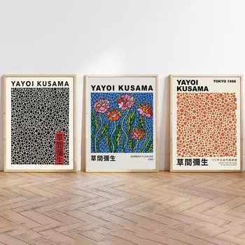 Yayoi Kusama, летние цветы, 1990, художественные постеры, принты, настенная живопись на холсте, черно-оранжевые фотографии в горошек для декора гостиной 21x30cm No Framed