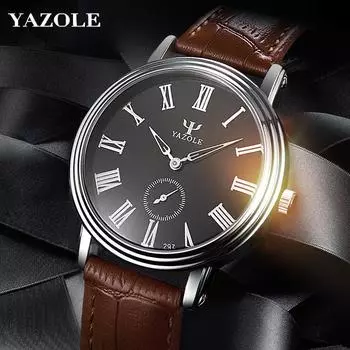 YAZOLE Watch Мужские часы Кварцевый водонепроницаемый кожаный ремешок