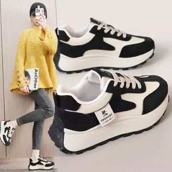 YB2F28 Дышащие белые туфли: Весна и осень 2025 г. Износостойкие, увеличивающие рост, повседневные кроссовки в корейском стиле 36 чёрный