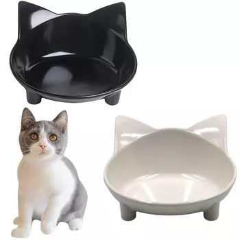 YBGGJO Pet Tableware Set of Cat Cat Kitten Cat Feeding Easy to Eat 2, Bowl, Tableware, Tableware, Plate, Cute, Non-Slip, (White + Black)