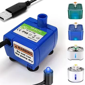 YBGGJO Pet Waterer Cat Погружной светодиодный светильник Автоматический циркулирующий цветок для кошек Удобный для замены насоса для использования Насос, поилка, насос, тихий, 1,8 м