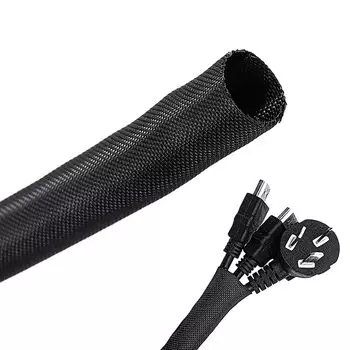 YBHWOGI плетеный чехол для кабеля, длина хранения кабеля 3 м, диаметр 13 мм, мягкий чехол для шнура, сделай сам, разрезаемый внутренний диаметр, расширяемый, изоляция для управления проводами чёрный