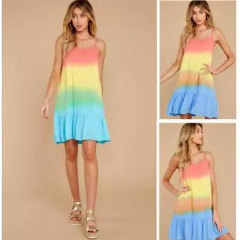 YD121 Women s Tie-Dye Print Casual Summer Sundress with Suspenders Extra Large