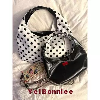 Ye Xiaoni Kanari South korea Niche Double-sided Polka Dot Tote Large Capacity Simple Fashionable All-Match Shoulder Handbag White small size