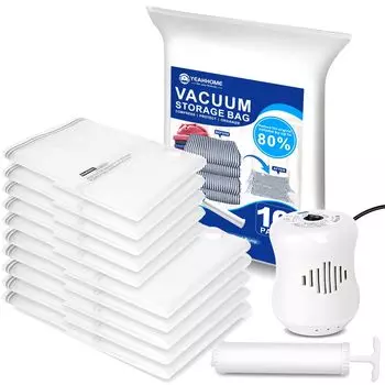 Yeahome vacuum storage bag set manual 1 electric air 5 pieces 5 pieces travel compression bag - 12-piece (1 pump, pump, 100cm80cm, 80cm60cm),