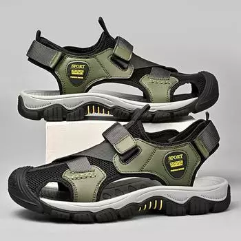 Year Casual Non-Slip Bag Head Men S Beach Shoes Cross-Border Large Size Hollow Hole Sandals 38 чёрный