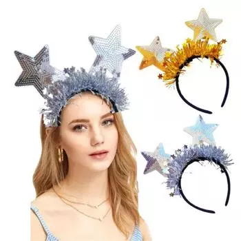 Year Headband Gold Silver Glitter Star Sequin Hairhoop Wash Face Facial Mask Hair Holder Women Lady Girl Hair Accessory золотой