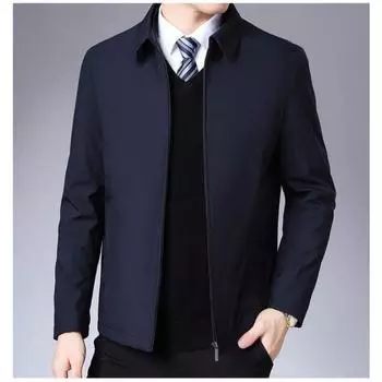 Year Jacket Men s Jacket Spring and Autumn New Business Casual Stand Collar Jacket Thin Style Daddy s Trench Coat Middle-aged and Older M темно-синий
