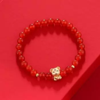 Year of the Tiger Natural Red Agate Wufu Tiger Natal Year Bracelet Female Zodiac Tiger Ping An Crystal Bracelet with Accessories