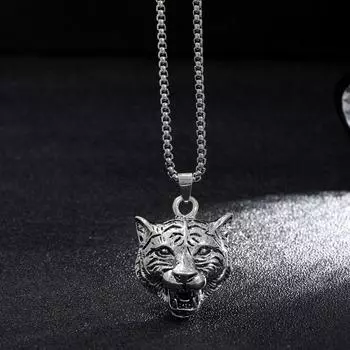 Year of the Tiger Tiger Head Titanium Steel Necklace Men s and Women s Trendy Cool Long Hip Hop Retro Personality Zodiac Pendant Birthday Year Jewelry