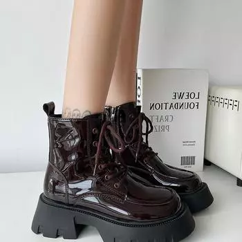 Year side zipper locomotive boots platform British style new autumn lace-up short boots winter black Martin boots women s fashion 35