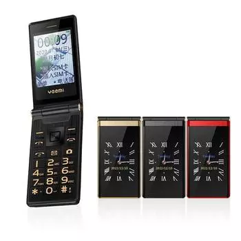 Yeemi M1 + раскладной телефон 4G с двумя экранами, 2,8-дюймовый экран, 1800 мАч, большая кнопка, большой динамик, фонарик, телефон с двумя SIM-картами Standard чёрный