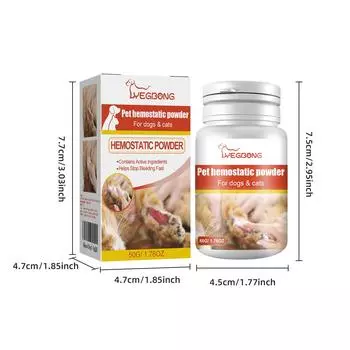 Yegbong Быстродействующий порошок для остановки кровотечения у домашних животных Порошок для быстрой остановки кровотечения для стрижки когтей у собак, ухода за шерстью, порезов и многого другого 50g