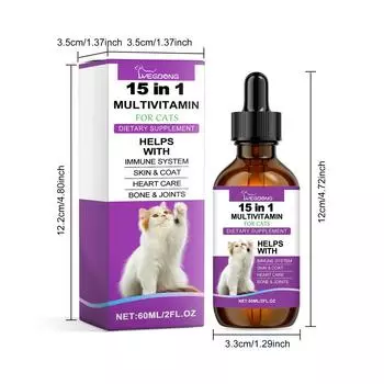 Yegbong Natural Antibiotics for Cats Добавки для кошек Поддержка иммунитета у кошек Антибиотики для кошек Мультивитамины для кошек 60ml
