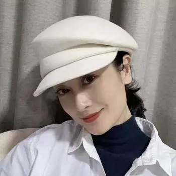 Yejapan Зимняя шерстяная однотонная складка для отдыха, женская восьмиугольная шапка с козырьками One Size