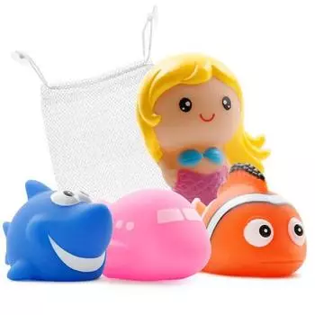 Yekko Mom LED Water Play Friends 4-х предметный набор B + сетчатые игрушки для ванной, корейские игрушки для ванной